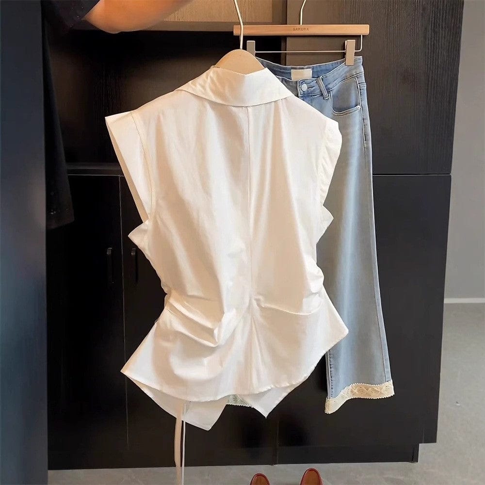 Korean-Style Sleeveless Wrap-Front Slimming Vest Top