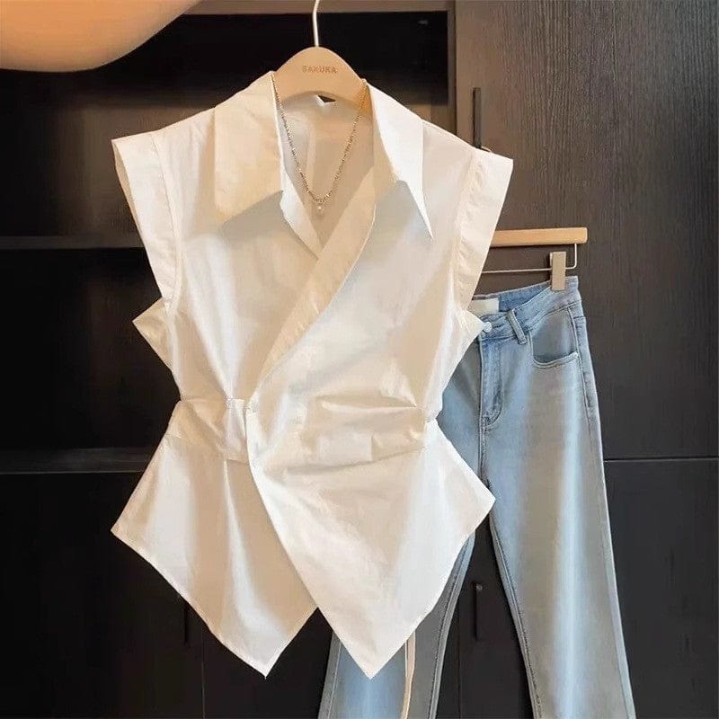 Korean-Style Sleeveless Wrap-Front Slimming Vest Top