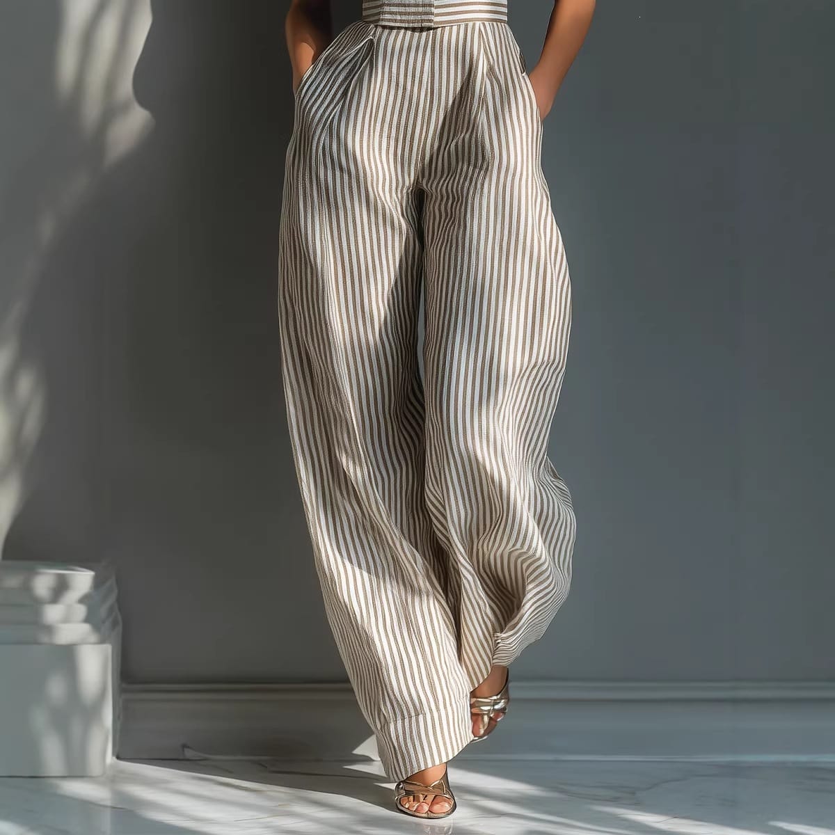 Women's striped linen pullover jumpsuit - detail