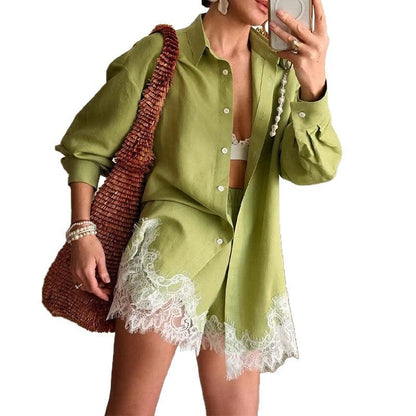 Women's New-Season Long-Sleeve Relaxed-Fit Shorts Set
