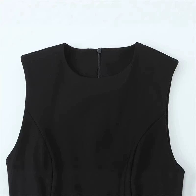Balloon-Effect Round Neck Sleeveless Short Dress - side view