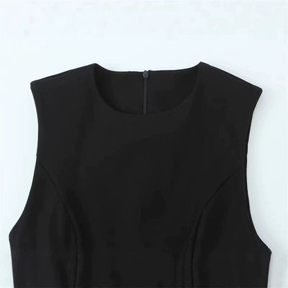 Balloon-Effect Round Neck Sleeveless Short Dress - side view