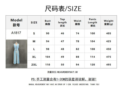 Women's blue striped vest top and wide-leg pants set - detail