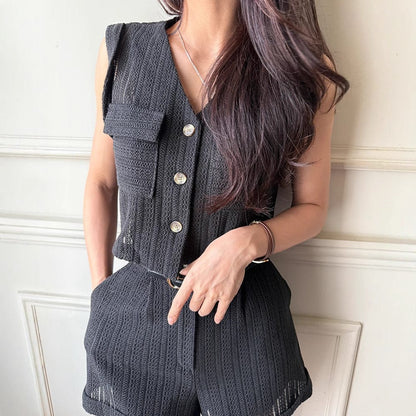 Women's Striped Sleeveless Relaxed-Fit Shorts Set