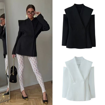 Women's Contrast-Trim Long-Sleeve Office Blazer