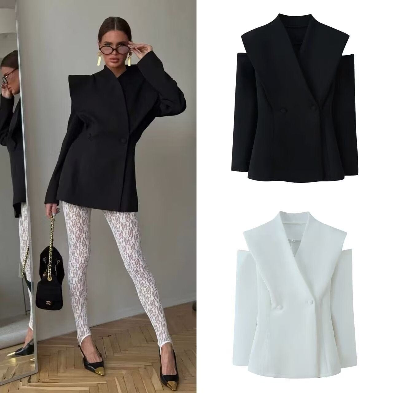 Women's Contrast-Trim Long-Sleeve Office Blazer