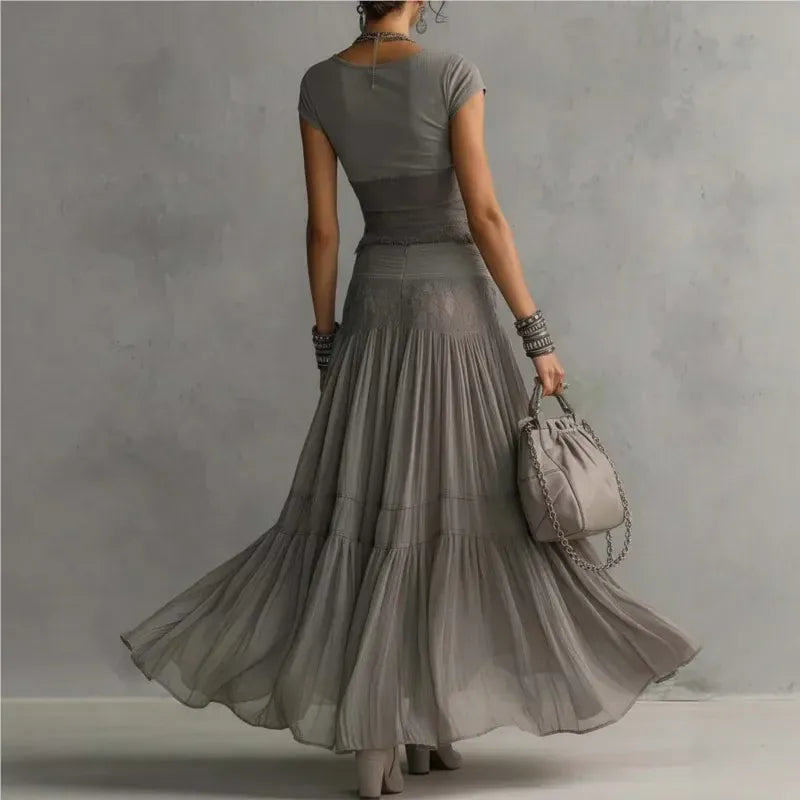 Women's Lace Short-Sleeve High-Waisted Slim-Fit Skirt Set