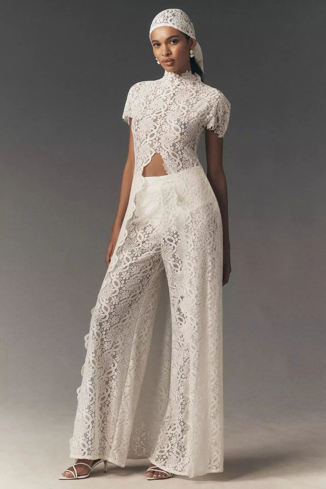 Women's Vacation Lace Mesh-Detail Sleeveless Pants Set