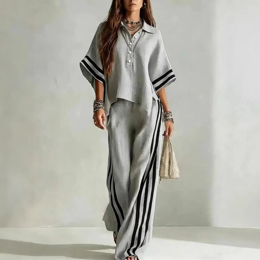 Women's Striped Relaxed-Fit Pants Two-Piece Set