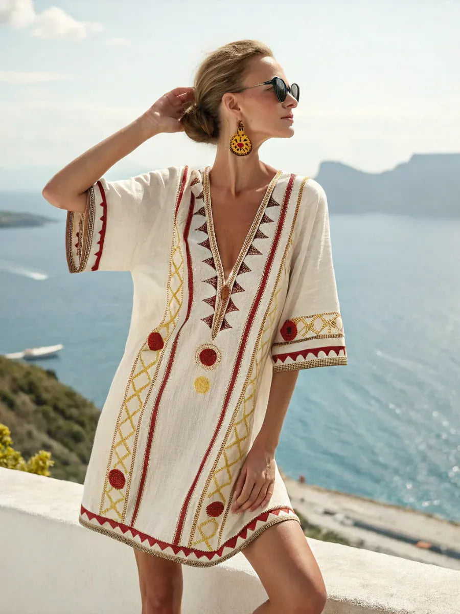 Women's Bohemian Vintage V-Neck Dress