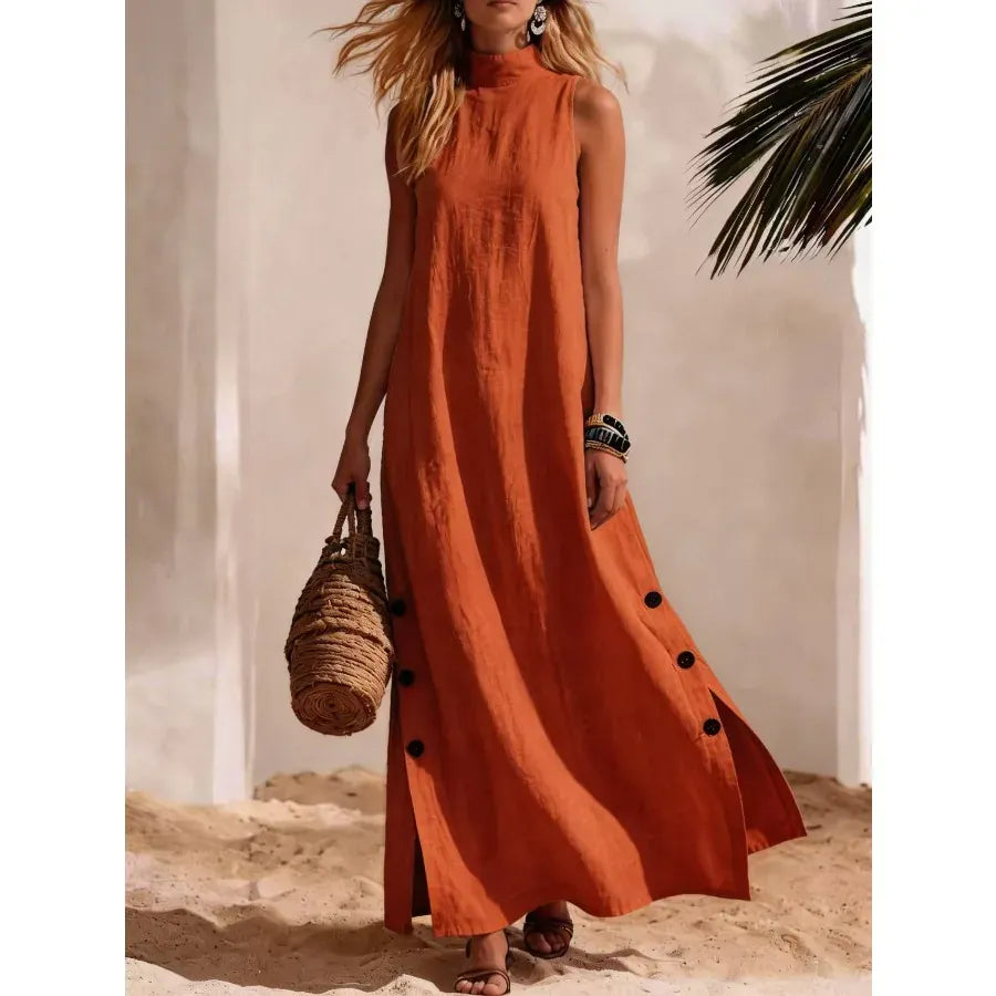 Women's Linen-Blend Sleeveless Slit Maxi Dress