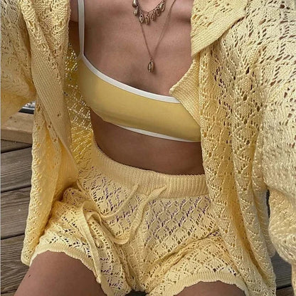 Women's Lace Crochet Sheer Shorts Set