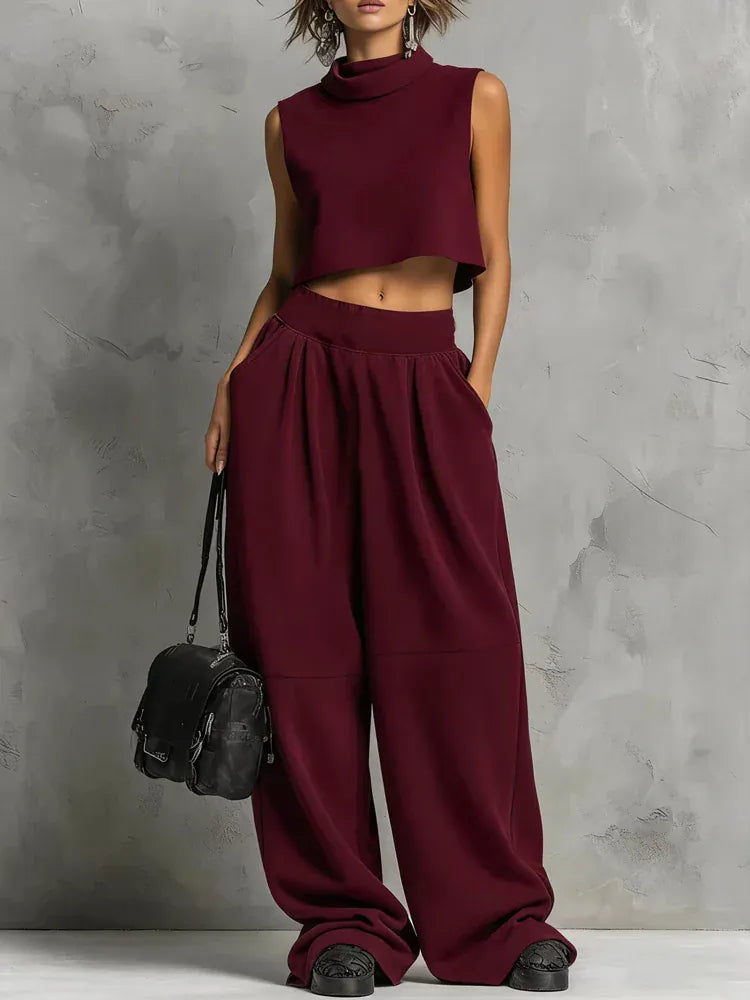 Women's Sleeveless Relaxed-Fit Pocketed Pants Set