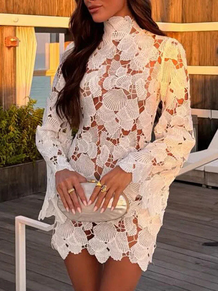 Women's Knitted Long-Sleeve Mini Occasion Dress