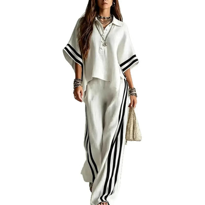 Women's Striped Relaxed-Fit Pants Two-Piece Set