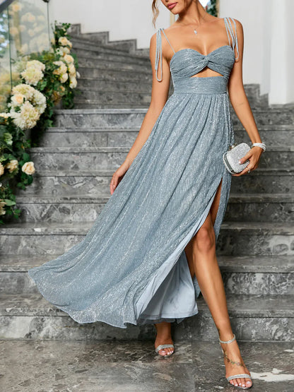 Women's Occasion Backless Strapless Ruched Slit Maxi Dress