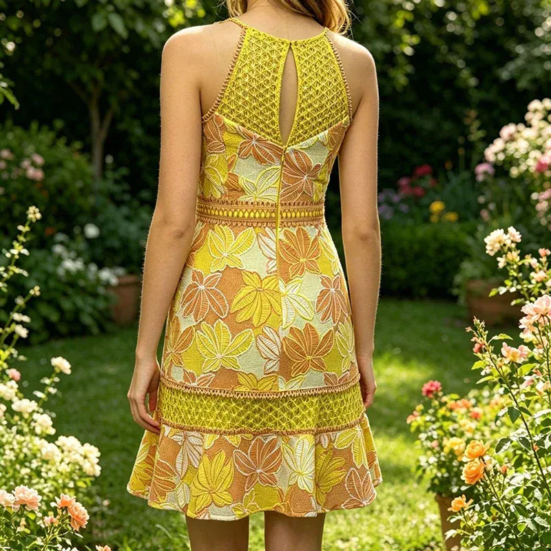 Women's Strappy Sleeveless High-Waisted Printed Mini Dress