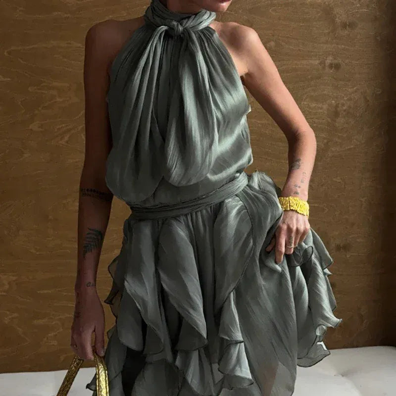 Women's Strappy Sleeveless Draped Mini Occasion Dress