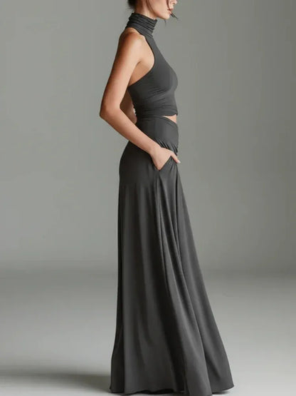 Women's Sleeveless High-Waisted Pocketed Cut-Out Maxi Occasion Dress
