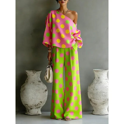 Women's Off-Shoulder High-Waisted Wide-Leg Printed Pants Set