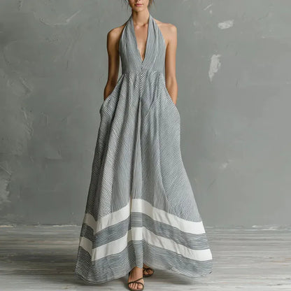 Women's Striped Sleeveless High-Waisted Maxi Dress