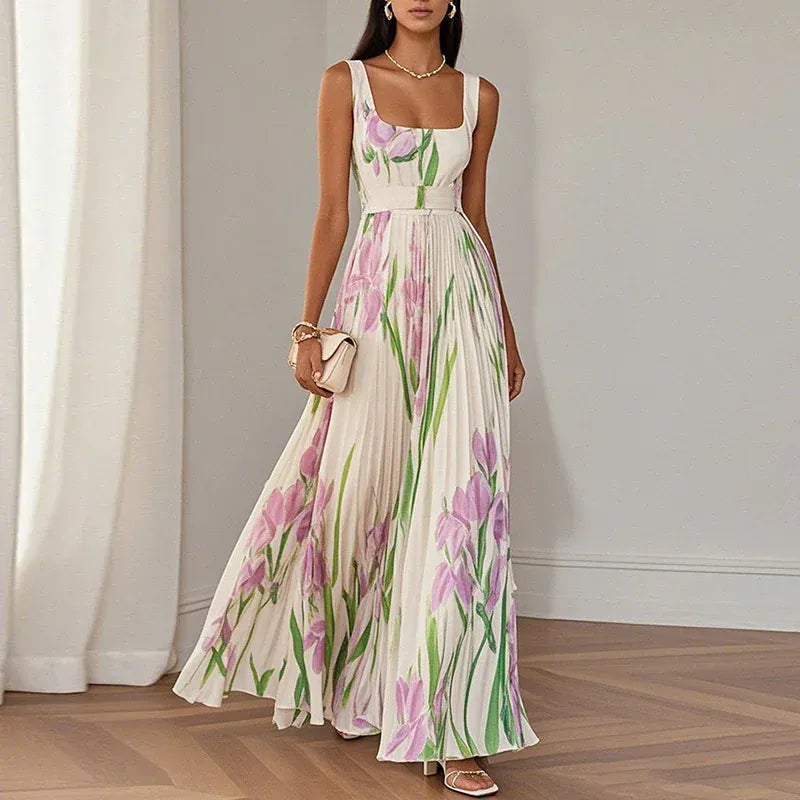Women's Floral Sleeveless High-Waisted Occasion Dress
