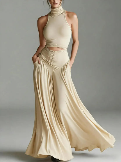 Women's Sleeveless High-Waisted Pocketed Cut-Out Maxi Occasion Dress