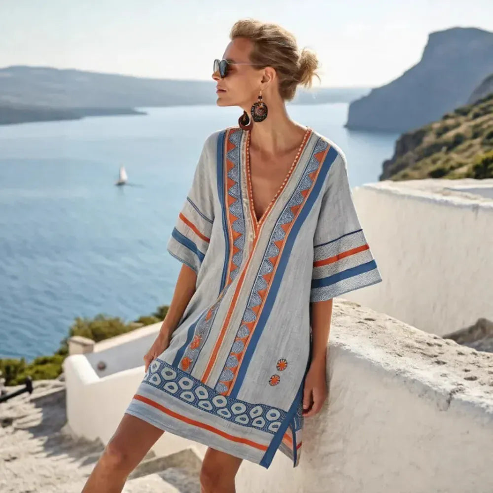 Women's Striped Vintage V-Neck Strappy Mini Dress