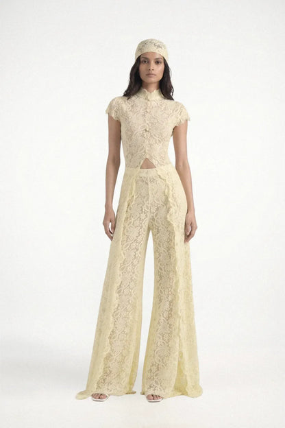 Women's Vacation Lace Mesh-Detail Sleeveless Pants Set
