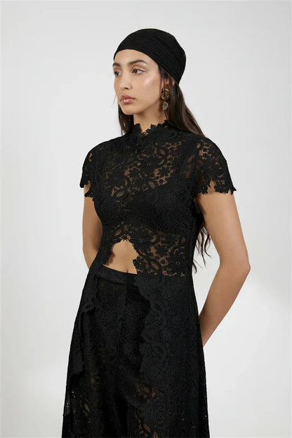 Women's Vacation Lace Mesh-Detail Sleeveless Pants Set