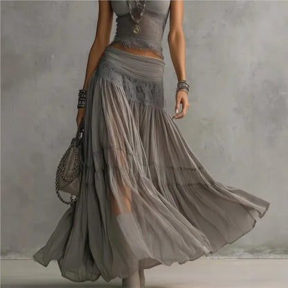 Women's Lace Short-Sleeve High-Waisted Slim-Fit Skirt Set