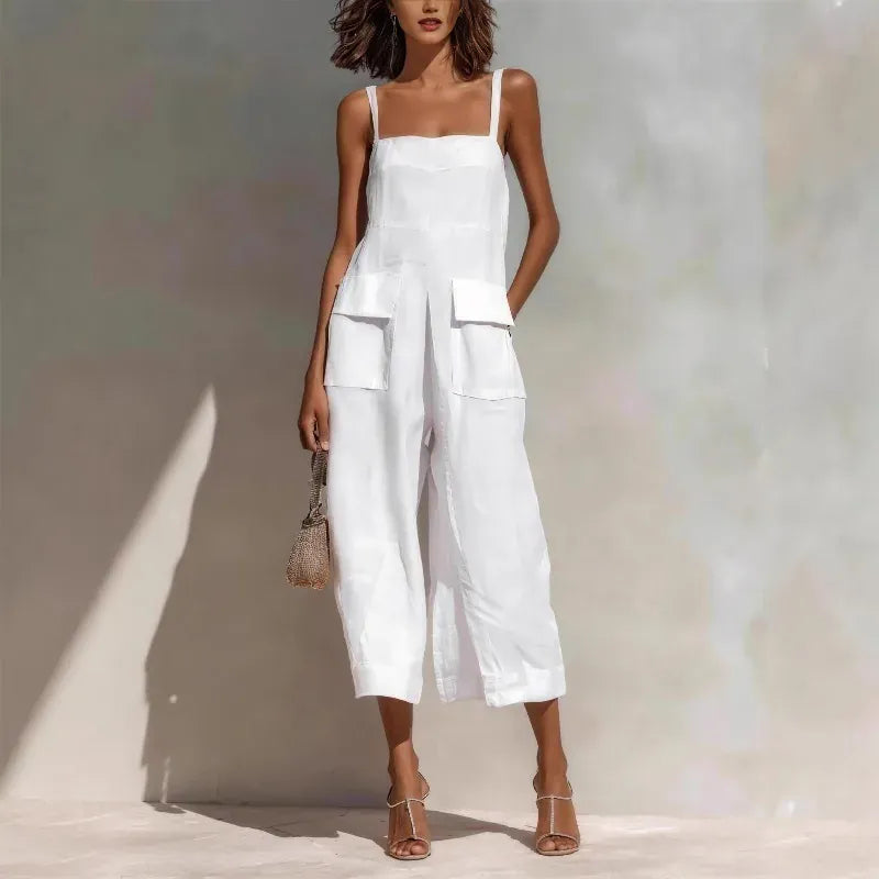 Women's Cotton-Linen Sleeveless Relaxed-Fit Vintage Jumpsuit