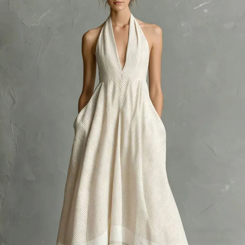 Women's Striped Sleeveless High-Waisted Maxi Dress