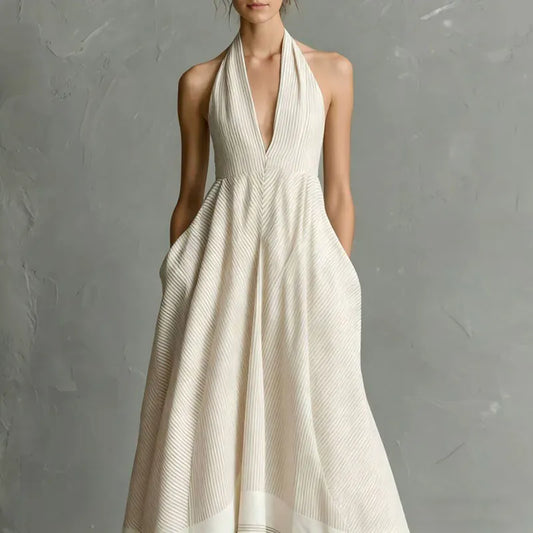 Women's Striped Sleeveless High-Waisted Maxi Dress