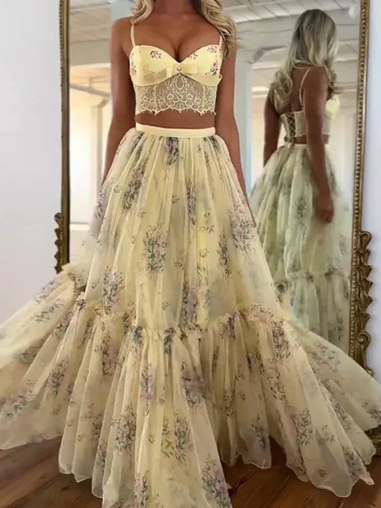 Women's Lace Strapless Skirt Set