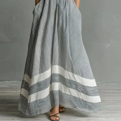 Women's Striped Sleeveless High-Waisted Maxi Dress