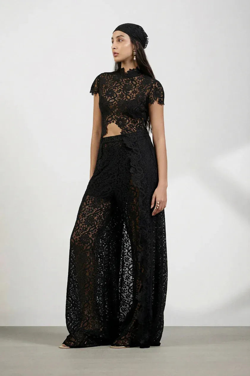 Women's Vacation Lace Mesh-Detail Sleeveless Pants Set