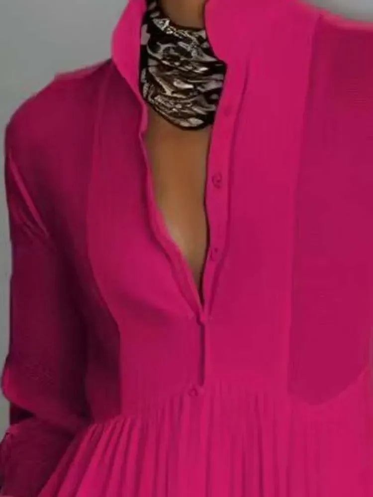 Women's Solid-Color Mock-Neck Sleeveless High-Waisted Buttoned Occasion Dress