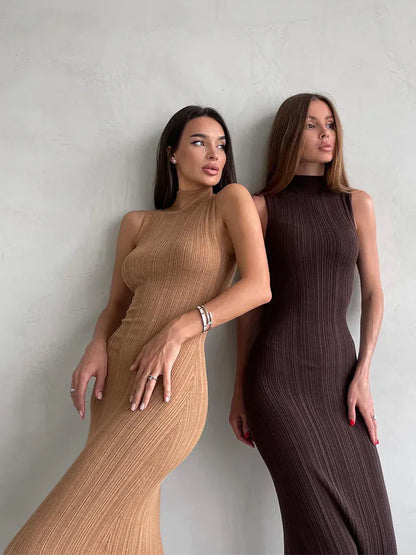 Women's Sleeveless Crochet Slim-Fit Maxi Dress