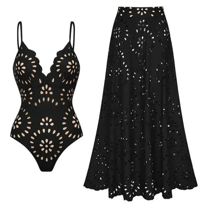 Women's Lace-Detail Solid-Color Backless Beach Two-Piece Set