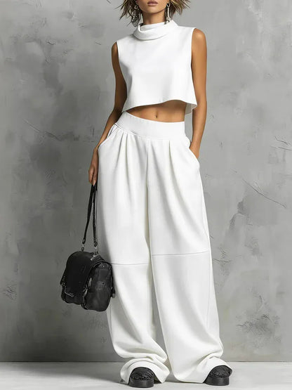 Women's Sleeveless Relaxed-Fit Pocketed Pants Set