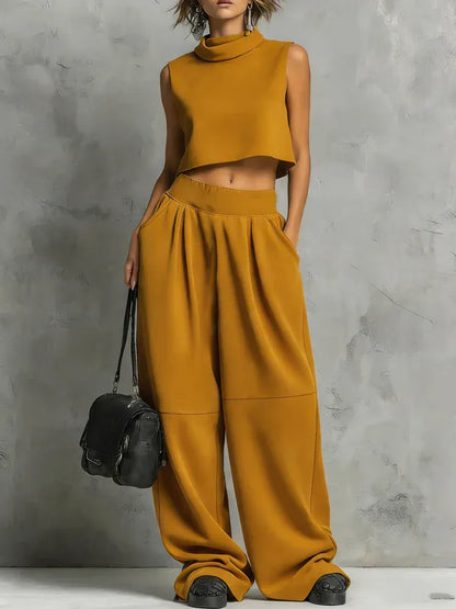 Women's Sleeveless Relaxed-Fit Pocketed Pants Set