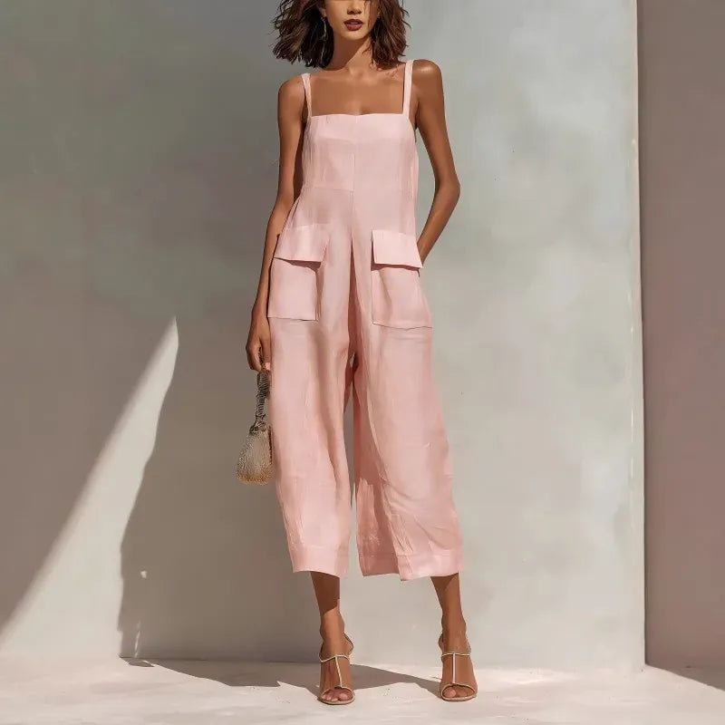 Women's Cotton-Linen Sleeveless Relaxed-Fit Vintage Jumpsuit