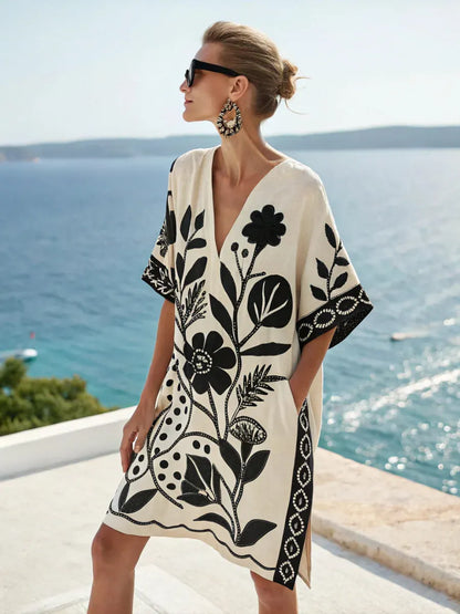 Women's Bohemian Vintage V-Neck Dress