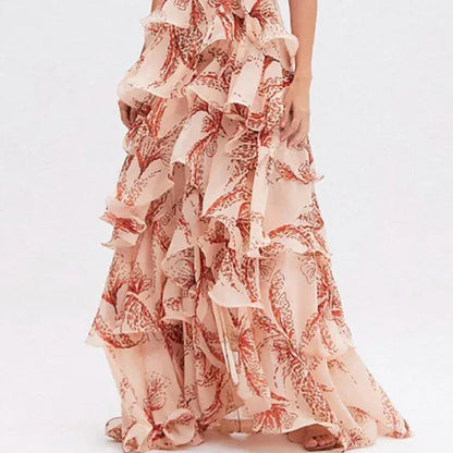 Women's Bohemian V-Neck Sleeveless Ruffle Maxi Dress