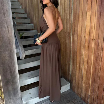 Women's Halter-Neck Sleeveless Backless Relaxed-Fit Pants Set