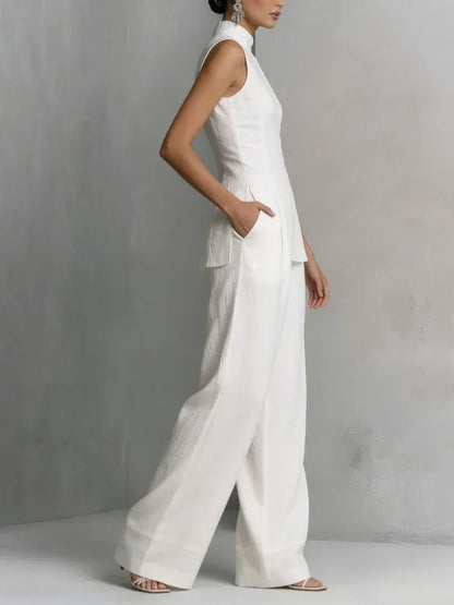 Women's Linen-Blend Vintage Sleeveless High-Waisted Pants Set