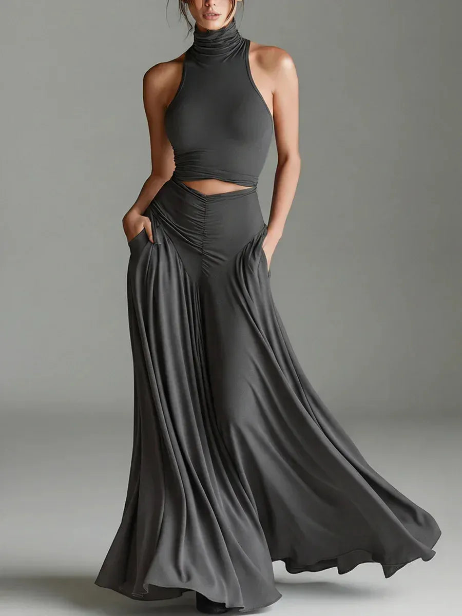 Women's Sleeveless High-Waisted Pocketed Cut-Out Maxi Occasion Dress