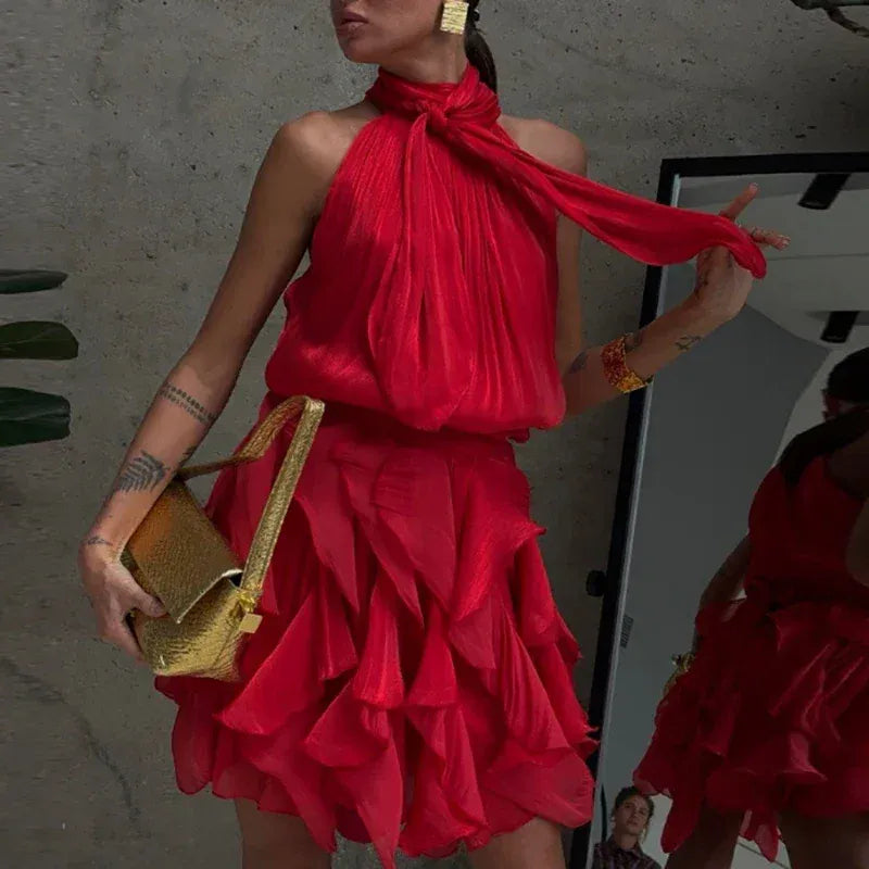 Women's Strappy Sleeveless Draped Mini Occasion Dress