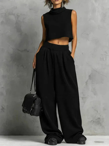 Women's Sleeveless Relaxed-Fit Pocketed Pants Set